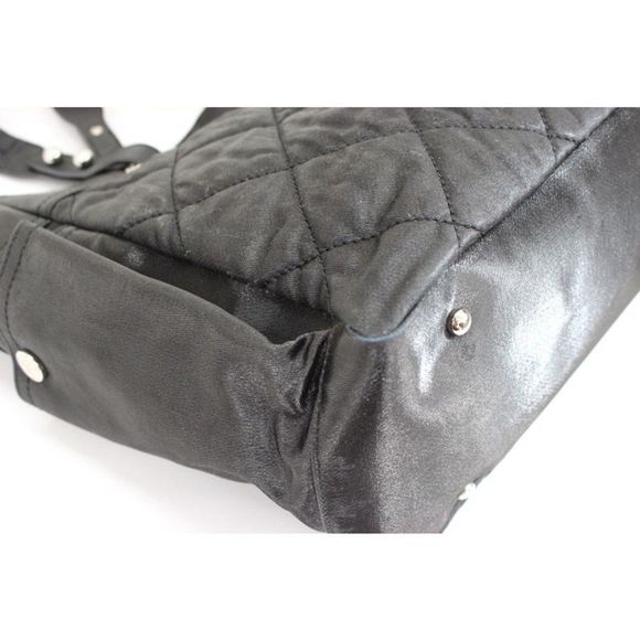 Chanel Paris Biarritz MM Shoulder Bag Black Cocomark Satin - Picture 8 of 12